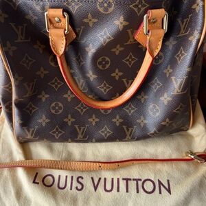 Vintage Speedy 30 Louis Vuitton Brown Monogram Satchel with Red Trim